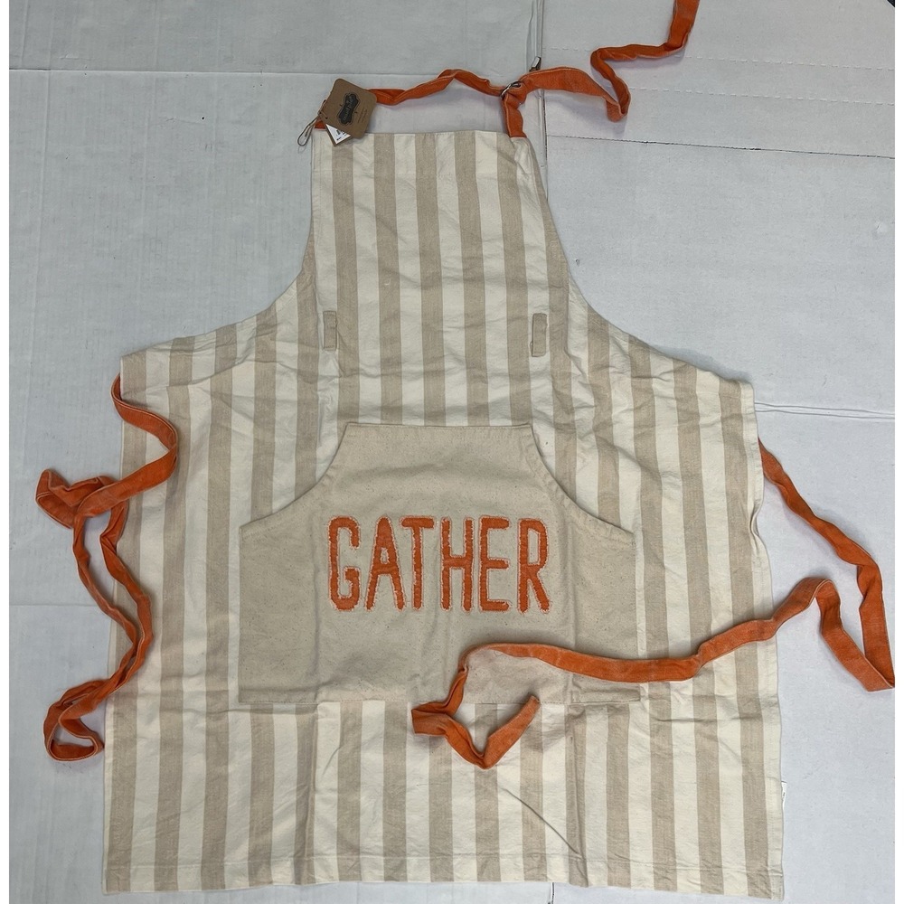 Mud Pie Women's "GATHER" Kitchen Chef Apron Pocket Adjustable  Strap One Size